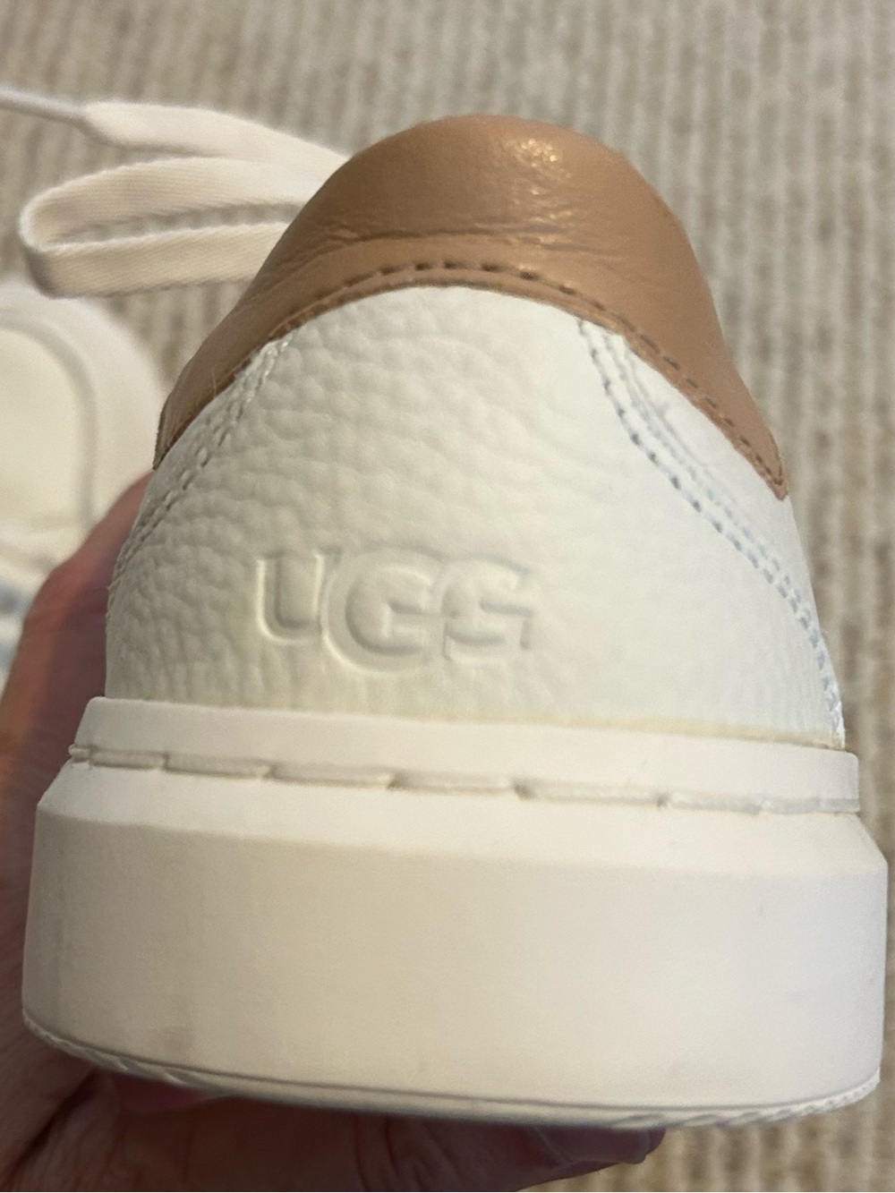 UGG Women’s Alameda Cream Leather Sneakers with Tan Heel Accent - size 9 - Picture 14 of 14